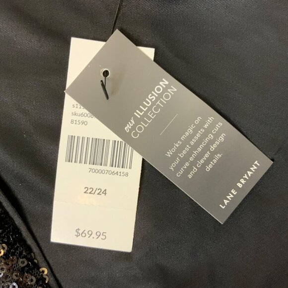 NWT Lane Bryant Black Sequin top women's 22/24 short sleeve tie front closure - Picture 9 of 14